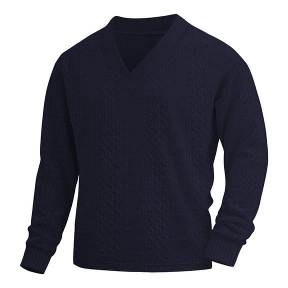 VNKIDY Men Jacquard Knit Sweatshirt Long Sleeve Casual Pullover Shirt Comfortable Loose Fit Crew Neck Tops Fall Fashion Streetwear Soft Breathable Daily Wear Male Solid Color Outwear Breathable