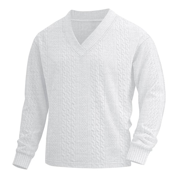 VNKIDY Men Jacquard Knit Sweatshirt Long Sleeve Casual Pullover Shirt Comfortable Loose Fit Crew Neck Tops Fall Fashion Streetwear Soft Breathable Daily Wear Male Solid Color Winter Outwear Stylish