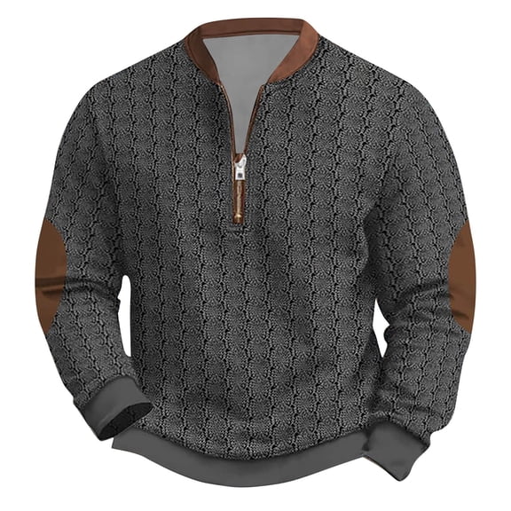 VNKIDY Men Knit Sweater Sweatshirt Zipper Long Sleeve Patchwork Printed O-Neck Sweatshirt Male Pullover Autumn Winter Streetwear Relaxed Fit