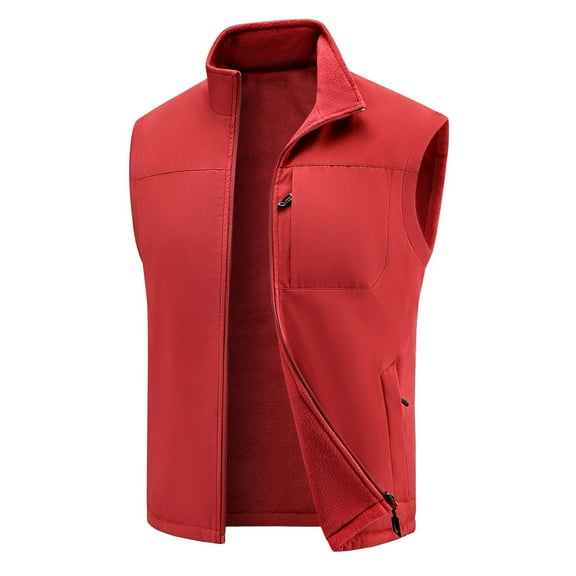 VNKIDY Men Outerwear Vests Autumn Winter Solid Color Plush Warm Thickened Vest Oversized Full Zip Stand Collar Workwear Vest For Daily Wear Classic Outerwear