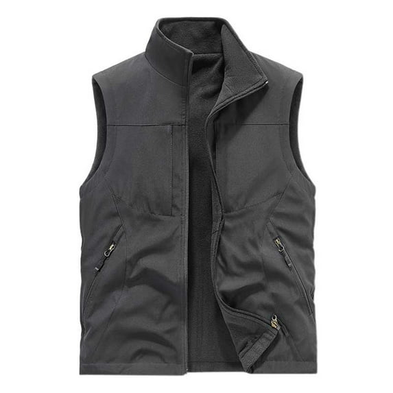 VNKIDY Men Outerwear Vests Casual Sleeveless Solid Color Standing Collar Vest Loose Outdoor Zipper Pocket Jacket Winter Jacket For Outdoor Activities Athletic Tops
