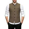 thumbnail image 1 of VNKIDY Men Outerwear Vests Classic Retro Stand Collar Sleeveless Vest Solid Color Button Gilet For Formal Casual Layered Vest Garment Soft Outerwear, 1 of 9