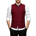 thumbnail image 1 of VNKIDY Men Outerwear Vests Classic Retro Stand Collar Sleeveless Vest Solid Color Button Gilet For Formal Casual Layered Vest Garment Athletic Outerwear, 1 of 9