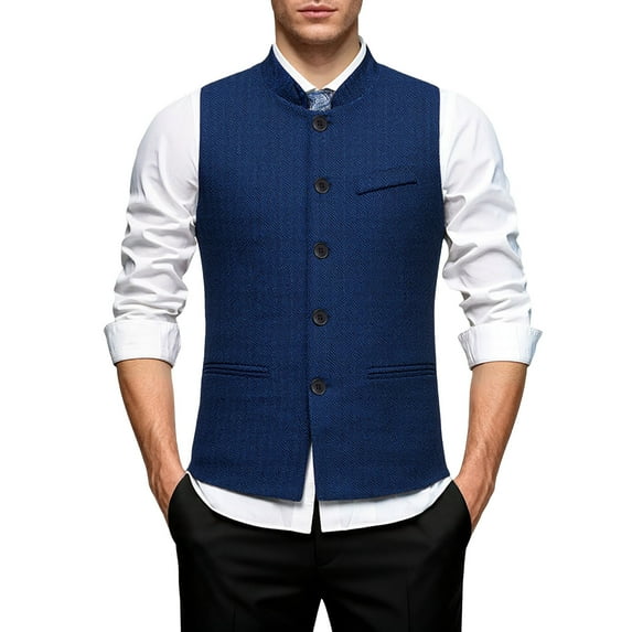 VNKIDY Men Outerwear Vests Classic Retro Stand Collar Sleeveless Vest Solid Color Button Gilet For Formal Casual Layered Vest Garment Classic Outerwear