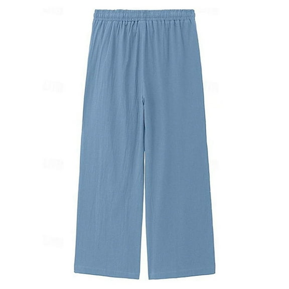 VNKIDY Men Pants Solid Color Drawstring Wide Leg Pants With Front Pockets Casual Comfortable Trousers For Relaxed Daily WearCasual Pants