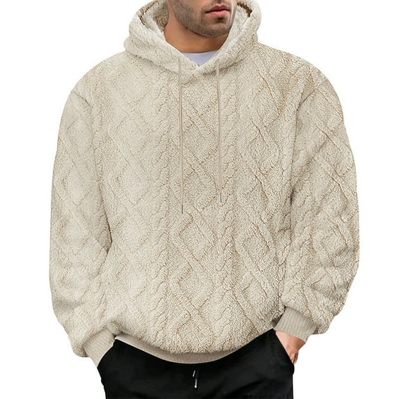 VNKIDY Men Solid Color Knitted Jacquard Warm Hooded Sweatshirt Casual Warmth Trendy Comfort Sweatshirt Male Long Sleeve Pullover Autumn Winter Streetwear Soft