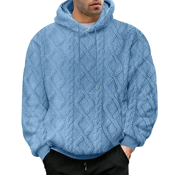 VNKIDY Men Solid Color Knitted Jacquard Warm Hooded Sweatshirt Casual Warmth Trendy Comfort Sweatshirt Male Long Sleeve Pullover Autumn Winter Streetwear Holiday