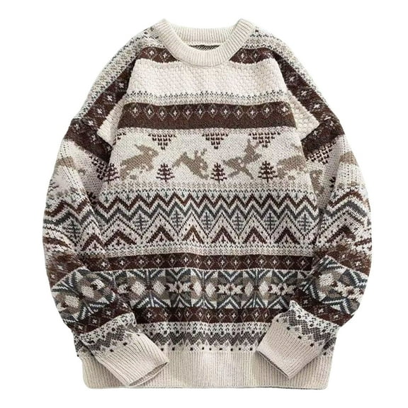 VNKIDY Men Sweater Xmas Print Winter Warm Thickened Casual Style Knit Sweater Long Sleeve Crewneck Loose Fit Pullover Relaxed FIT Knitwear