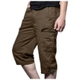 thumbnail image 1 of VNKIDY Men's Cargo Pants Solid Color Cotton Three Quarter Sweatpants With Multiple Pockets Loose Fit Elastic Waisted Cargo Pants Leisure Pants, 1 of 8