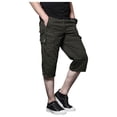 thumbnail image 1 of VNKIDY Men's Cargo Pants Solid Color Cotton Three Quarter Sweatpants With Multiple Pockets Loose Fit Elastic Waisted Cargo Pants Trendy Pants, 1 of 8