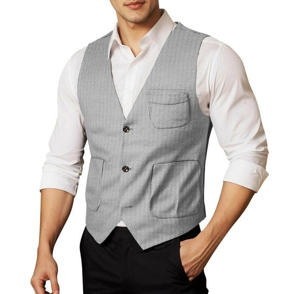 VNKIDY Men's Casual Outdoor Vest Solid Color Slim Fit Jacket With Pockets Sleeveless V Neck Button Front Gilet For Daily Activities Trendy Top