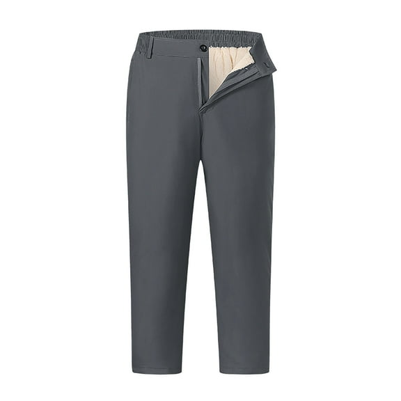 VNKIDY Men's Casual Pants Winter Plush Interior Thermal Thicken Pants Solid Color Elastic Waisted Trousers With Pockets For Outdoor Wear Classic Pants