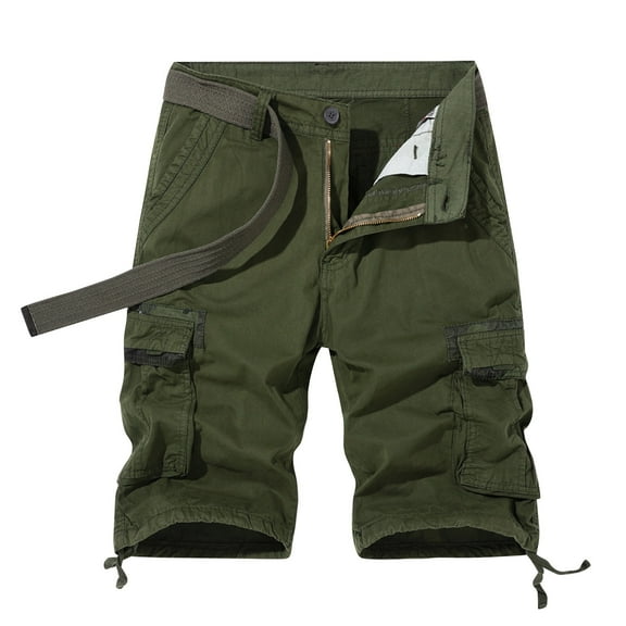 VNKIDY Men's Casual Shorts Fashion Lightweight Solid Color Cargo Pants With Belt Loose Fit Button Fly Shorts With Pockets For Outdoor Wear Casual Pants