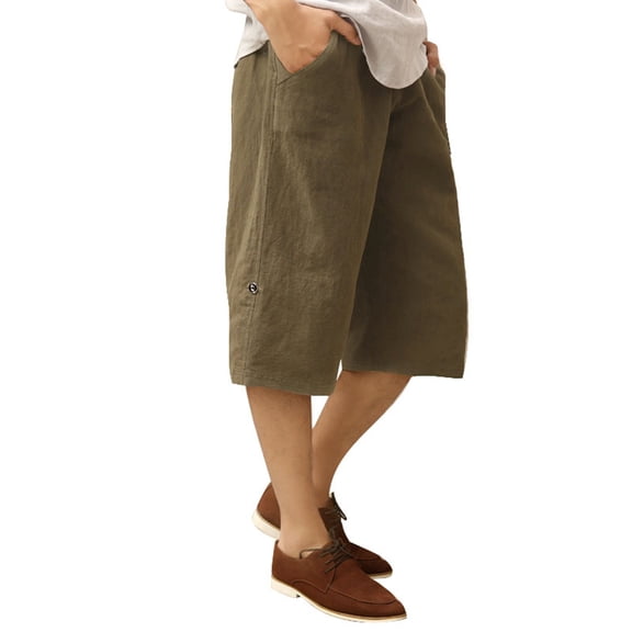 VNKIDY Men's Casual Shorts Lightweight Solid Color Wide Leg Shorts Button Detail Loose Fit Shorts For Summer Bohemian Fashion Style Relaxed Fit Pants