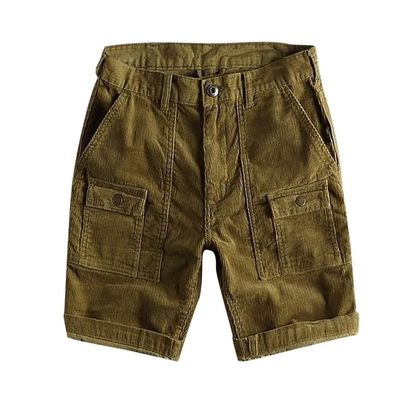 VNKIDY Men's Casual Shorts Solid Color Corduroy Cargo Shorts Multiple Pocket Button Front Regular Fit Shorts For Retro Casual Fashion Style Soft Pants
