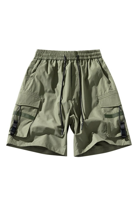 Men's Casual Shorts Solid Color Techwear Cargo Shorts Multiple Pocket With Strap Detail Elastic Waist Drawstring Loose Fit Shorts For Urban Functional Fashion Style Versatile Pants