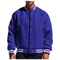 thumbnail image 1 of VNKIDY Men's Coat Autumn Winter Baseball Jacket With Striped Trim Long Sleeve Button Front Classic Sporty Style Versatile Coat For Casual Daily Streetwear Activities Versatile Outerwear, 1 of 6