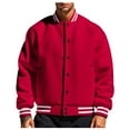 thumbnail image 1 of VNKIDY Men's Coat Autumn Winter Baseball Jacket With Striped Trim Long Sleeve Button Front Classic Sporty Style Versatile Coat For Casual Daily Streetwear Activities Soft Outerwear, 1 of 6