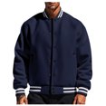 thumbnail image 1 of VNKIDY Men's Coat Autumn Winter Baseball Jacket With Striped Trim Long Sleeve Button Front Classic Sporty Style Versatile Coat For Casual Daily Streetwear Activities Casual Outerwear, 1 of 6
