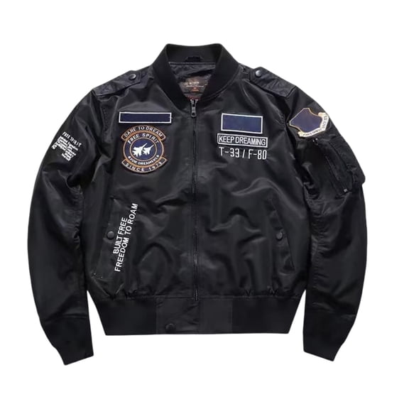 VNKIDY Men's Coat Autumn Winter Bomber Jacket With Patch Embroidery Long Sleeve Zipper Front Versatile Coat For Casual Daily Streetwear Activities Casual Outerwear