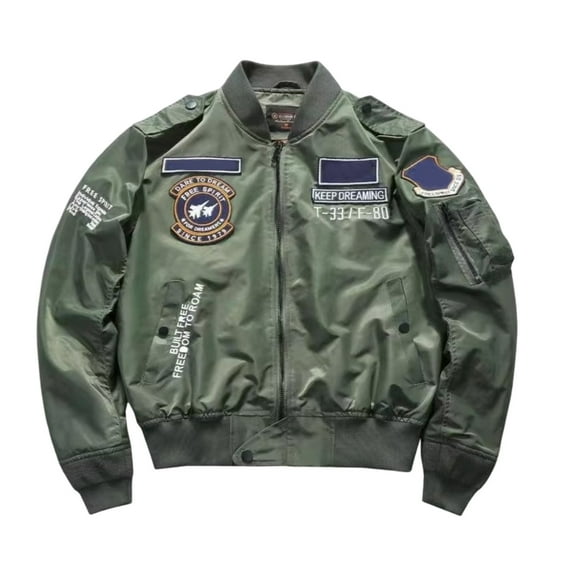 VNKIDY Men's Coat Autumn Winter Bomber Jacket With Patch Embroidery Long Sleeve Zipper Front Versatile Coat For Casual Daily Streetwear Activities Leisure Outerwear