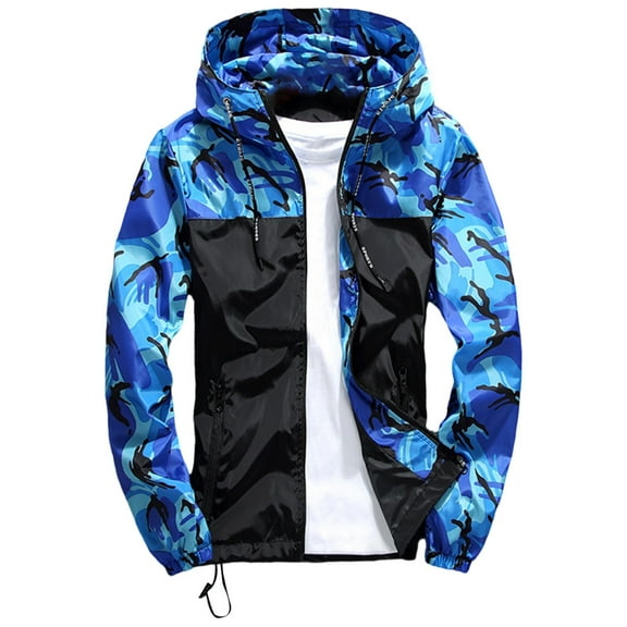 VNKIDY Men's Coat Autumn Winter Camo Hooded Jacket With Zipper Front Drawstring Trim Long Sleeve Fashion Graphic Coat For Casual Daily Streetwear Activities Stylish Outerwear