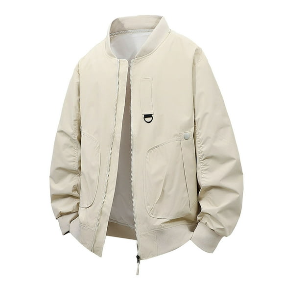 VNKIDY Men's Coat Autumn Winter Solid Color Canvas Bomber Jacket With Zipper Front Long Sleeve Thermal Versatile Coat For Casual Daily Streetwear Activities Stylish Outerwear