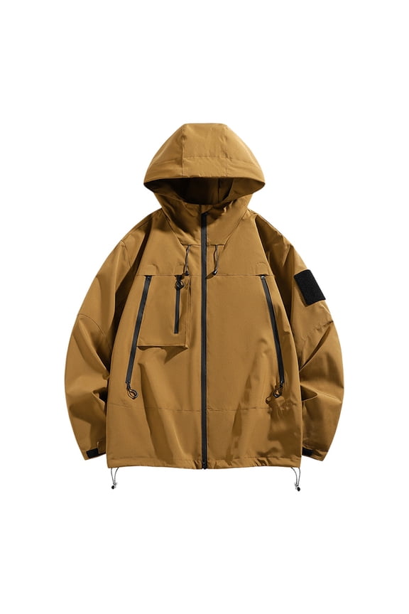 Men's Coat Autumn Winter Solid Color Hooded Jacket Long Sleeve Zipper Functional Edgy Style Versatile Coat For Casual Daily Streetwear Outdoor Activities Casual Outerwear