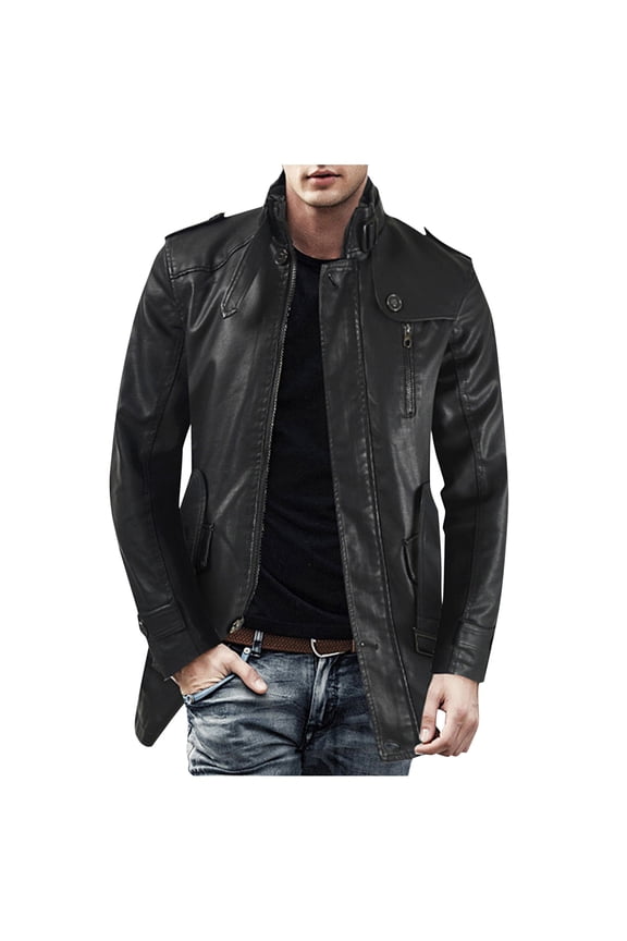 Men's Coat Autumn Winter Solid Color Leather Field Jacket Long Sleeve Zipper Classic Style Coat For Casual Daily Streetwear Activities Classic Outerwear