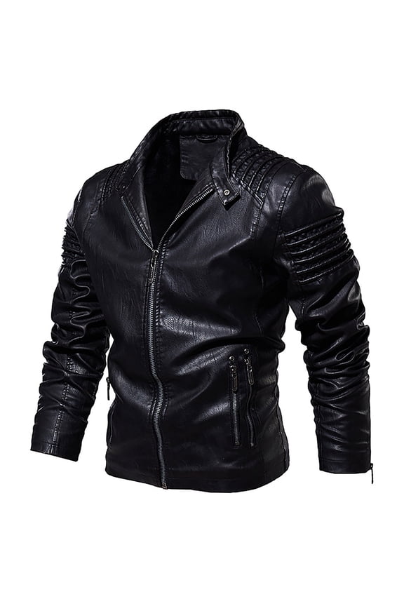 Men's Coat Autumn Winter Solid Color Leather Jacket With Asymmetric Zipper Long Sleeve Sleek Edgy Style Coat For Casual Daily Streetwear Activities Casual Outerwear