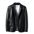 thumbnail image 1 of VNKIDY Men's Coat Autumn Winter Solid Color Leather Jacket With Lapel Long Sleeve Button Front Classic Style Versatile Coat For Casual Daily Streetwear Activities Relaxed Fit Outerwear, 1 of 3