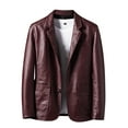 thumbnail image 1 of VNKIDY Men's Coat Autumn Winter Solid Color Leather Jacket With Lapel Long Sleeve Button Front Classic Style Versatile Coat For Casual Daily Streetwear Activities Soft Outerwear, 1 of 3