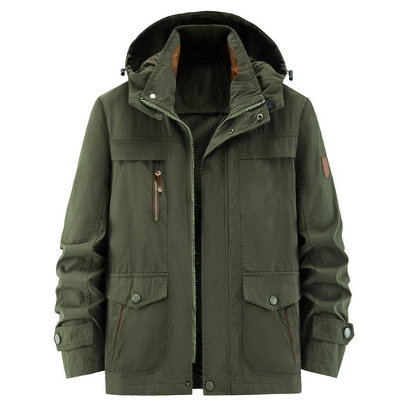 VNKIDY Men's Coat Autumn Winter Solid Color Leather Jacket With Stand Collar Snap Pockets Long Sleeve Zipper Coat For Casual Daily Streetwear Activities Soft Outerwear