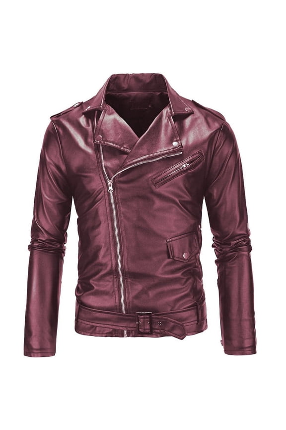 Men's Coat Autumn Winter Solid Color Leather Moto Jacket With Asymmetric Zipper Long Sleeve Collared Sleek Edgy Style Coat For Casual Daily Streetwear Activities Casual Outerwear