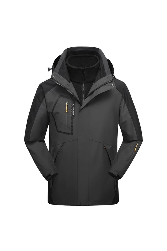 Men's Coat Autumn Winter Solid Color Outdoor Parka With Plush Liner Long Sleeve Multiple Zipper Pockets Weatherproof Style Coat For Casual Daily Streetwear Activities Cozy Outerwear