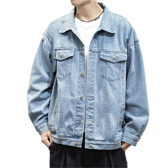 VNKIDY Men's Coat Autumn Winter Solid Color Oversized Denim Jacket With Bust Pockets Long Sleeve Button Front Relaxed Street Style Coat For Casual Daily Streetwear Activities Versatile Outerwear