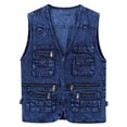 thumbnail image 1 of VNKIDY Men's Coat Autumn Winter Washed Denim Utility Vest With Multiple Pockets Sleeveless Zipper Front Functional Layered Style Coat For Casual Daily Streetwear Activities Warm Outerwear, 1 of 8