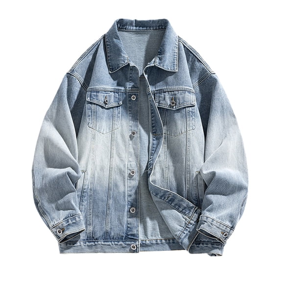 VNKIDY Men's Coat Spring Autumn Solid Color Oversized Denim Jacket With Collared Long Sleeve Button Front Classic Stitching Style Trendy Coat For Casual Daily Streetwear Activities Leisure Outerwear