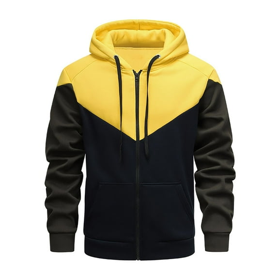 VNKIDY Men's Hoodies Autumn Winter Color Block Thermal Pullover Long Sleeve Loose Fit Drawstring Hood Sweatshirt For Outdoor Wear Leisure Tops