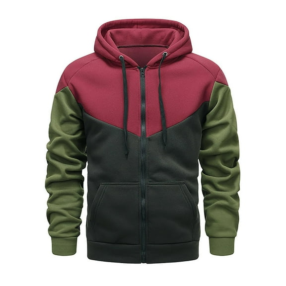 VNKIDY Men's Hoodies Autumn Winter Color Block Thermal Pullover Long Sleeve Loose Fit Drawstring Hood Sweatshirt For Outdoor Wear Versatile Tops