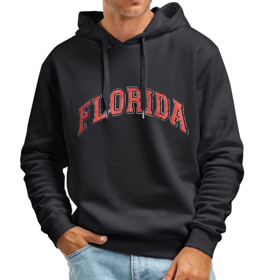 VNKIDY Men's Hoodies Autumn Winter Letter Prints Pullover Long Sleeve Loose Fit Hooded Soft Sweatshirts For Casual Daily Wear Leisure Tops