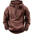 thumbnail image 1 of VNKIDY Men's Hoodies Autumn Winter Solid Color Sweatshirt Long Sleeve Lace Up Front Design With Pocket Pullover With Drawstring Hood For Unique Casual Fashion Stylish Tops, 1 of 2