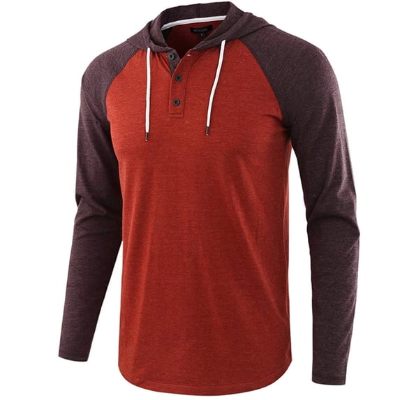 VNKIDY Men's Hoodies Lightweight Color Block Drawstring Hooded Henley Shirt Long Sleeve Loose Fit Pullover For Casual Daily Wear Stylish Tops