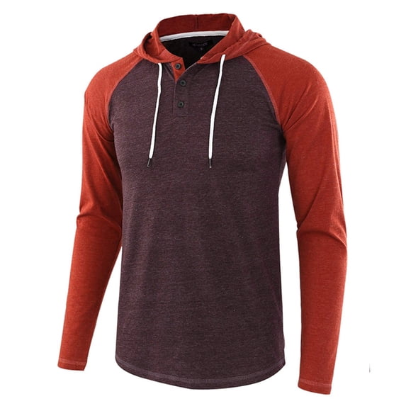 VNKIDY Men's Hoodies Lightweight Color Block Drawstring Hooded Henley Shirt Long Sleeve Loose Fit Pullover For Casual Daily Wear Versatile Tops