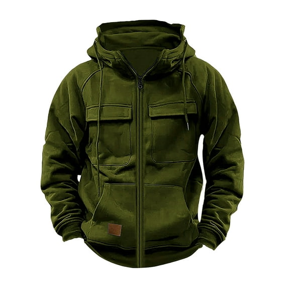 VNKIDY Men's Hoodies Solid Color Full Zip Hooded Jacket Long Sleeve Drawstring Hooded Sweatshirts With Multiple Utility Pockets For Tactical Casual Fashion Casual Tops