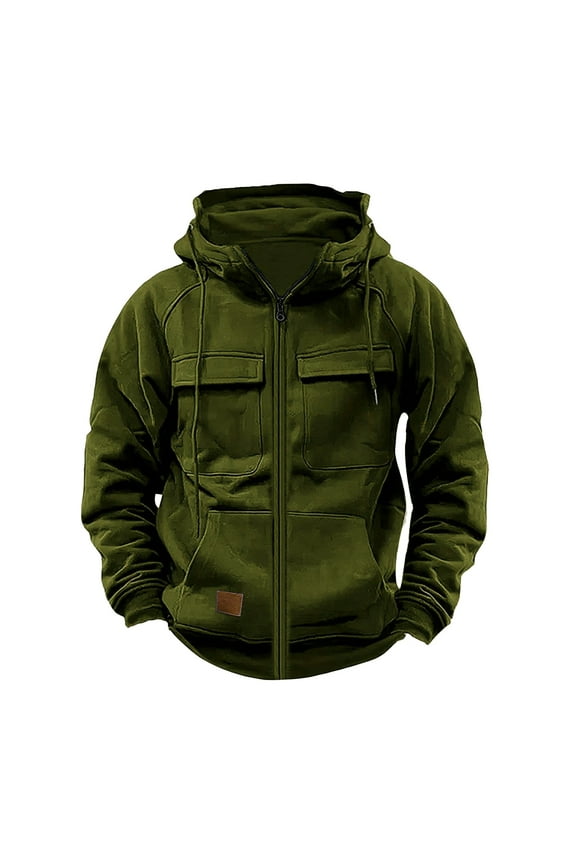 Men's Hoodies Solid Color Full Zip Hooded Jacket Long Sleeve Drawstring Hooded Sweatshirts With Multiple Utility Pockets For Tactical Casual Fashion Casual Tops