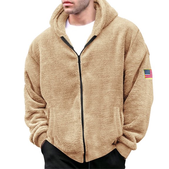 VNKIDY Men's Hoodies Winter Street Style Plush Thermal Insulated Sweatshirt Long Sleeve Zipper Hooded Coat With Pockets For Cold Weather Classic Tops