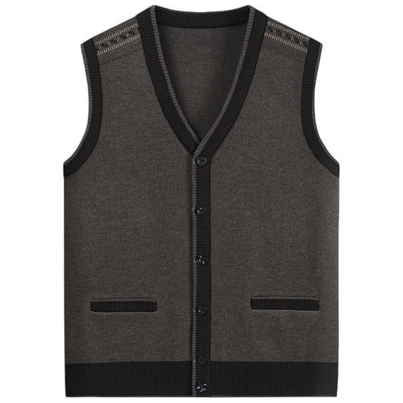 VNKIDY Men's Knitted Sweater Vest Solid Color Relaxed Fit Soft Coat Sleeveless V Neck Button Front Cardigan For Casual Daily Outdoor Wear Cozy Knitwear
