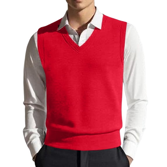 VNKIDY Men's Knitted Sweater Vest Warm Solid Color Relaxed Fit Pullover Sleeveless V Neck Jumper For Casual Outdoor Wear Classic Knitwear
