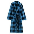 thumbnail image 1 of VNKIDY Men's Loungewear Color Block Plaid Plush Long Sleeve V Neck Robe Hooded Belted Pockets Soft Loungewear For Casual Daily Home Relaxation Activities Stylish Homewear, 1 of 2